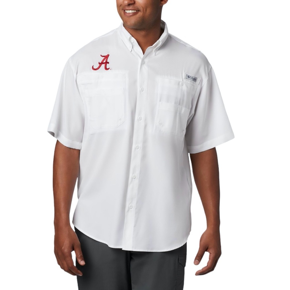 COLUMBIA PFG UNIVERSITY OF ALABAMA TAMIAMI WHITE SHORT SLEEVE SHIRT